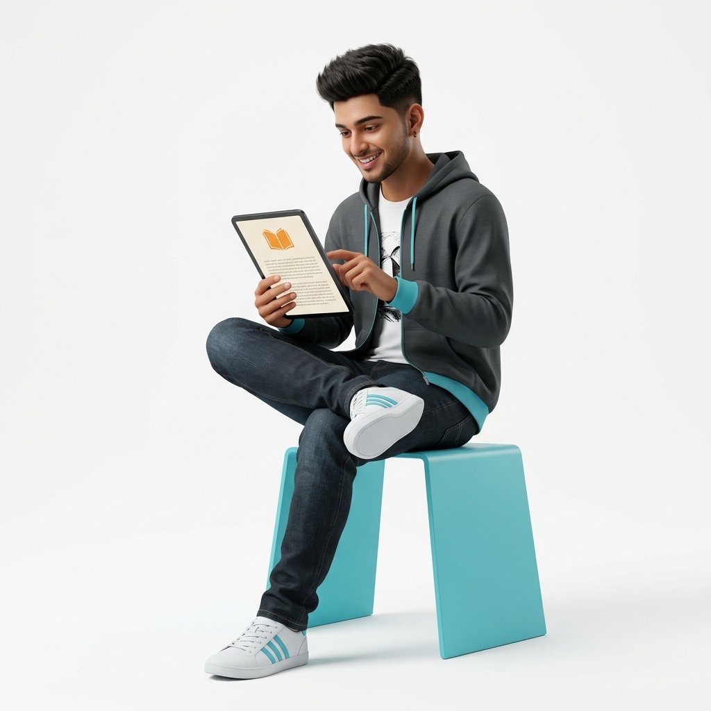 Modern teen boy reading ebooks on tablet